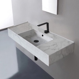 Bathroom Sink Marble Design Ceramic Wall Mounted or Vessel Sink With Counter Space Scarabeo 5124-F